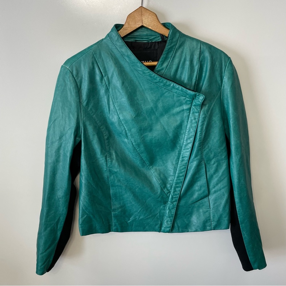 Buffalo David Bitton Teal Faux Leather Moto Jacket with Asymmetrical Zipper